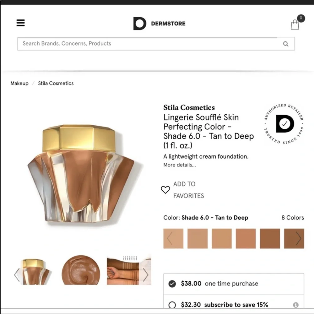 Stilla Lingerie Soufflé Skin Perfecting Color6 NWB​